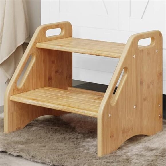 Wooden Step Stool, Two Step Stools Toddler 300 lbs Capacity with Safety Non-Slip - Picture 7 of 7